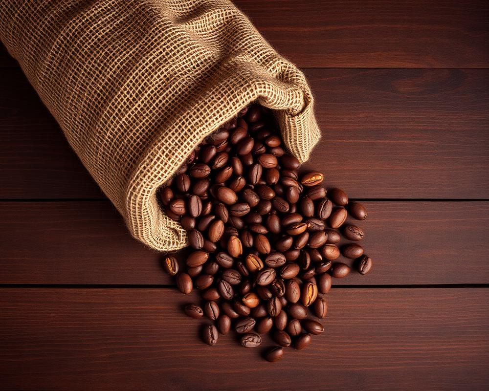 Fermented Dominican cacao beans spilling from a jute sack